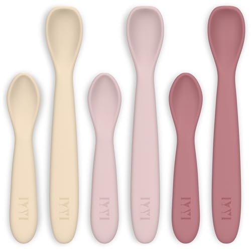 Image of Silicone Baby Spoons, Baby Spoons Self Feeding 6 Months, Infant Spoons for First Stage, Toddler Spoons, Baby Utensils Feeding Supplies, Dishwasher Safe & Boil Safe (Morandi Girl)