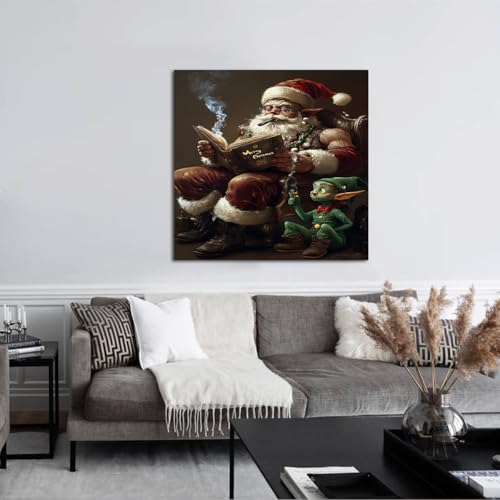 Toile Père Noël style nordique déco rustique fête
