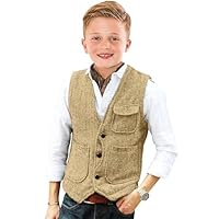KEYWANTS Colete retrô de tweed para meninos, vestido formal, espinha de peixe, colete de casamento para meninos e crianças, Champanhe, 3