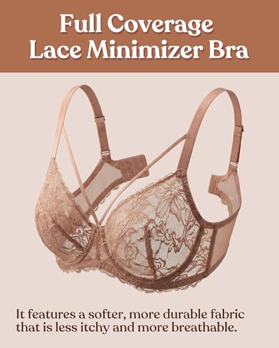 Image of HSIA Minimizer Bras for Women Full Coverage, Unlined Lace Sexy Plus Size Underwire Bra for Large Breasts