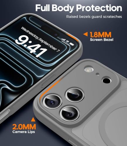 Image of Elzzi New Lychee Texture Magnetic Phone Case for iPhone 18 Pro Max Case, [Compatible with Mag-Safe] Anti Yellow Velvet Lined Premium PC+TPU Back Cover (Grey)