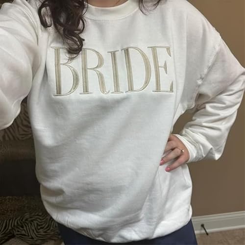 Custom Embroidered Bride and Groom Sweatshirt, Personalized Crewneck, Wife Mrs Sweatshirt, Multicolor4