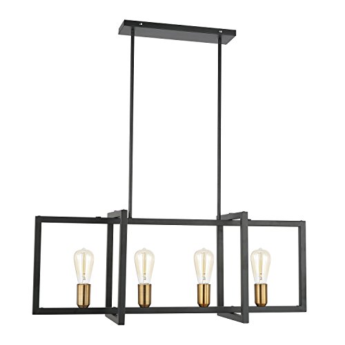 Light Society Paradigm 4-Light Kitchen Island Pendant, Matte Black with Antique Brass Finish, Geometric Modern Industrial Chandelier (LS-C249-BK)