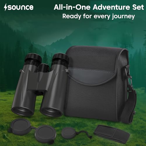 Image of Sounce 12x42 Binoculars for Long Distance | Waterproof HD Binocular for Adults | BAK4 Prism FMC Lens | Bird Watching Wildlife Safari Stargazing | Fog Proof Durbin with Pouch (Black)