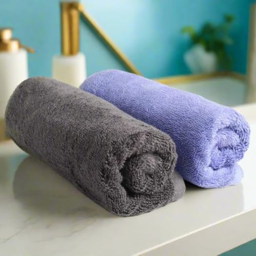 HEELIUM Bamboo Hand Towel | Ultra Absorbent & Anti-Bacterial | 3X Softer Than Cotton Towels | 65 X 40 cm - 600 GSM | Pack of 2 - Iris, Grey