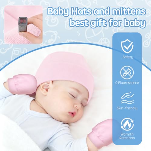 Baby Hats with Scratch Mittens Set Boys Girls Cute Infant Beanie Caps Unisex Newborn Hospital Hats for Baby2