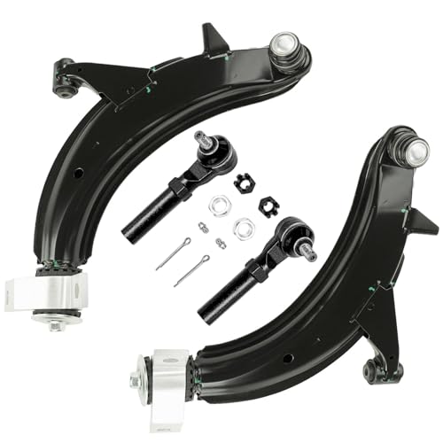 Image of Detroit Axle - Front Control Arms Tie Rods for 2003 2004 2005 Subaru Forester, 2 Lower Control Arms with Ball Joints 2 Outer Tie Rod End Links Replacement