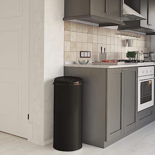 Image of iTouchless 50 Liter / 13 Gallon Sensor Kitchen Trash Can with Odor Filter - Slim Round Black Stainless Steel Automatic Garbage Recycling Bin for Home, Office, Business, Garage