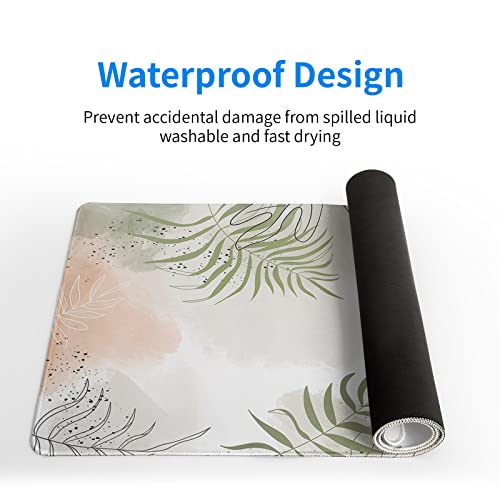 Boho Large Gaming Mouse Pad Kawaii Mousepad Matcha Green Plant Abstract Desk Pad Women Pink Mouse Mat Desk Mat Keyboard Mat For Desktop Gamer Girl Accessories Office Accessories, 31.5 X 11.8 Inch #TOP4