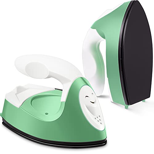 Mini Craft Iron Mini Heat Press Mini Iron Press Mini Heat Press Portable Handy Heat Press Mini Iron with Charging Base Accessories for Clothes DIY T-Shirts Shoes Heat Transfer Vinyl Projects (Green)