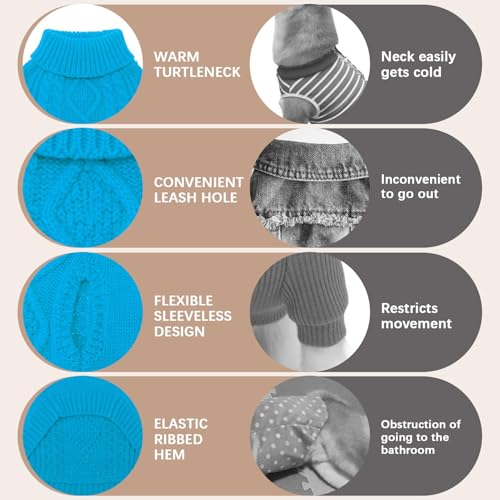 Image of BINGPET Dog Sweater for Small Dogs, Turtleneck Knitted Clothes