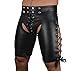 Killreal Men's Sexy Wetlook Lace Up Open Hip Leather Short Pants PVC Underwear Black X-Large