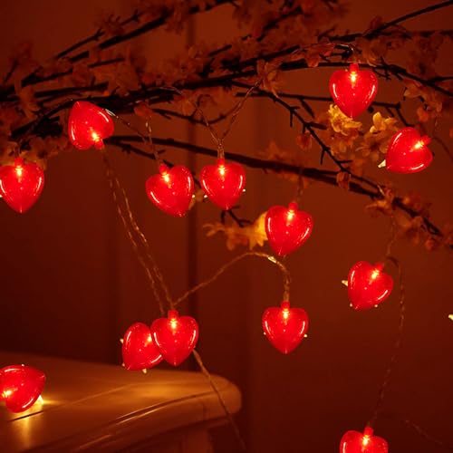Abeja 8.5Ft Red Heart String Light, Valentine Day Decoration Lights with10 Red Heart, Connectable Fairy Heart String Lights for Valentine's Day Bedroom Wedding Anniversary Outdoor Indoor Decor