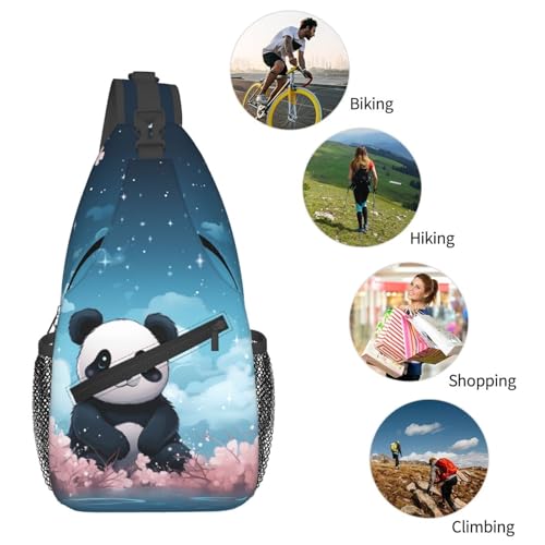 Mochila tipo sling negra con diseño Panda Flower para exteriores miniatura 5
