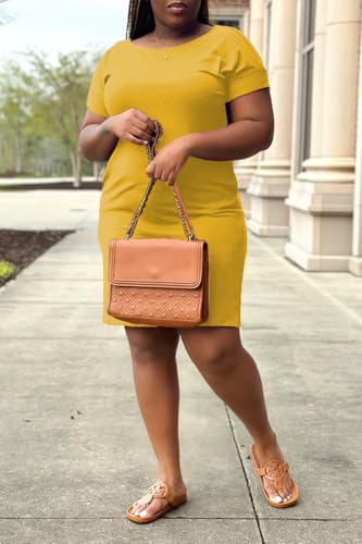 Image of PINSV Women Plus Size Summer Casual T Shirt Dresses Short Sleeve Tunic Dress with Pockets