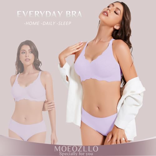 Image of MOEOZLLO Floral Wireless Bras for Women No Underwire Seamless Bralettes for Women with Support V Neck Wavy Womens Bras