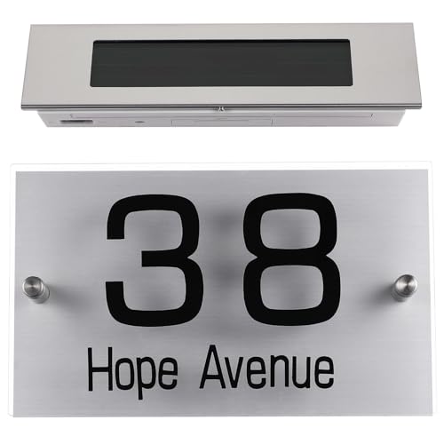 Lampe solaire extérieure autonome LED avec numéro de maison en inox facile à installer