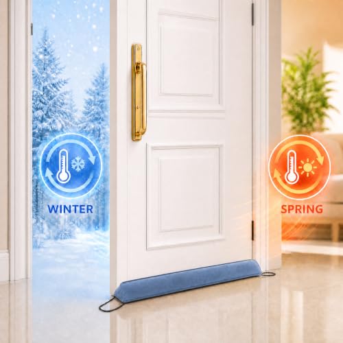 Image of Sunolga Door Draft Stopper, Removable Washable Cover, 38 inch, Dusty Blue | Weighted Gap Filler, Blocks Hot and Cold Air, All-Season Seal, Easy Install, Noise & Wind Blocker, Home Essentials