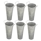 Mobestech 6 Piezas Cubos de Flores Galvanizados con Asas Jarrones Rústicos de Metal para Jardín Decoración Vintage para Hogar Boda y Patio Exterior