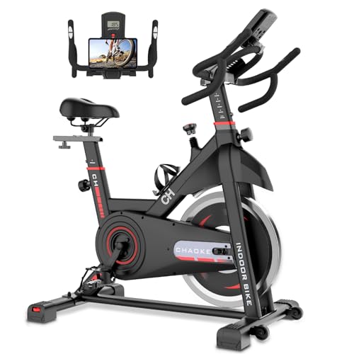 Exercise Bike, CHAOKE Indoor Cycling Bike with Heavy Flywheel, Comfortable Seat Cushion, Silent Belt Drive, LCD Monitor for Home Gym Cardio Workout Training
