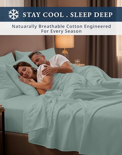 Image of LANE LINEN King Sheet Set 100% Egyptian Cotton Sateen - Jadeite