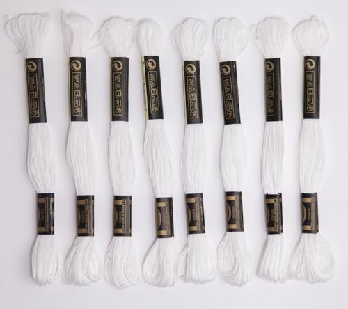 Image of 12 Skeins Embroidery Cotton Floss is 100% Egyptian Long Fiber Cotton of 9yds Each Cottons Cross Stitch Thread for Hand Embroidery DIY Creation and Friendship Bracelet String.(12, White)