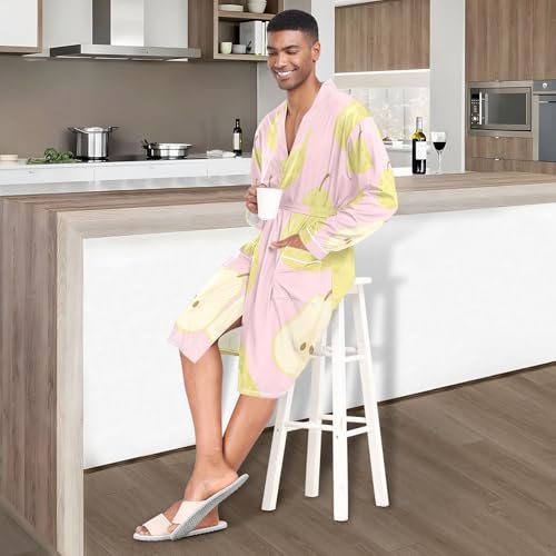 OTVEE Pear and Ladybug Patterns Mens Night-Robe Lightweight Soft Bathrobe Sleepwear with Pockets4
