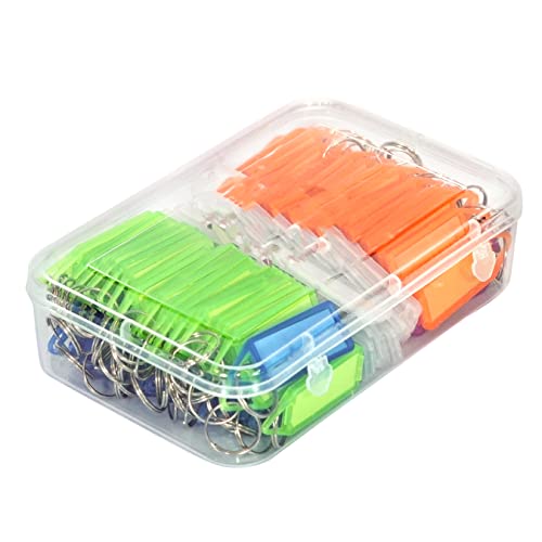 Image of SNDIA 100 Pcs Keyring & Keychain with Name Tag Labels, Multicolor | Plastic, Two Side Id Label, Split Ring, For Office, Home Key
