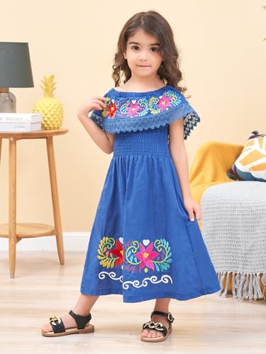 Image of Mexican Dress for Girls Traditional Vestidos Mexicanos Cinco de Mayo Embroidered Dresser Toddler Kids