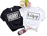 Wifey and Hubby Shirt Wedding Party Shirts Honeymoon Tees Matching Couple Shirts Wife and Husband Shirt Gift for Newly Married Couple Just Married Tshirt with Est Date