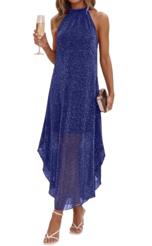 oten Halter Cocktail Party Wedding Guest Dinner Stretchy Dress Dark Blue M