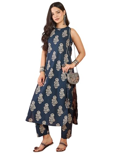 Pantalon élastique et haut imprimé floral bleu Varanga coupe droite fluide