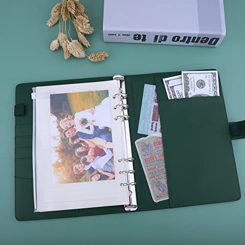 Image of Antner A5 Notebook Photocard Binder with 6 Ring Planner, PU Leather Refillable Budget Binder Loose Leaf Organizer Cover with Magnetic Buckle, Dark Green