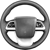 Loncky Genuine Leather Carbon Fiber Steering Wheel Cover for Toyota Prius 4 2016-2022 /Prius Prime 2017-2022 /Mirai 2016-2018 Custom Fit OEM Interior Accessories