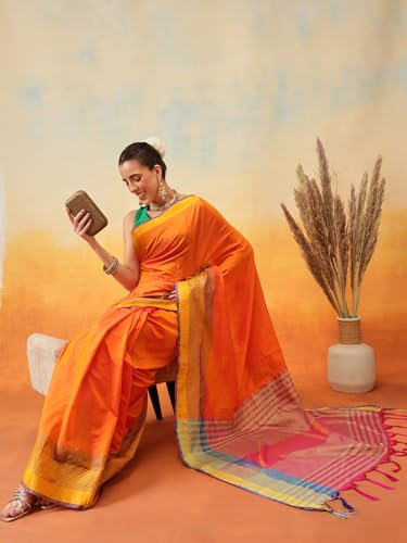 Image of Amazon Brand - Anarva Pattu Art Silk Woven Ready To Wear Saree Pink