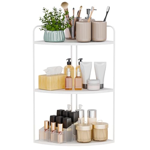 Image of Forest Angle Bathroom Counter Organizer,Countertop Organizer,Vanity Organizers,Bathroom Storage,Bathroom Sink Caddy,Counter Shelf,Corner Counter,Corner Shelves(White)