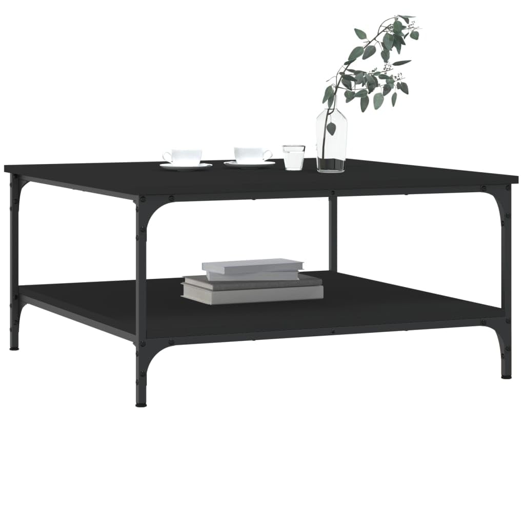Mesa de centro negra (80 x 80 x 40 cm, de madera con marco de metal, diseño moderno con estante, resistente y duradero, para salón, dormitorio, ambiente elegante