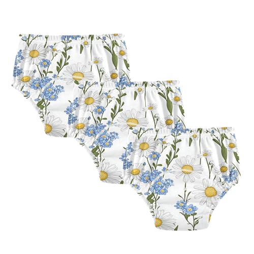 Foiosoh Baby Infant 3 Packs Potty Training Underwear Pants Leakproof Training Underpants for Boys Girls Daisies White Blue