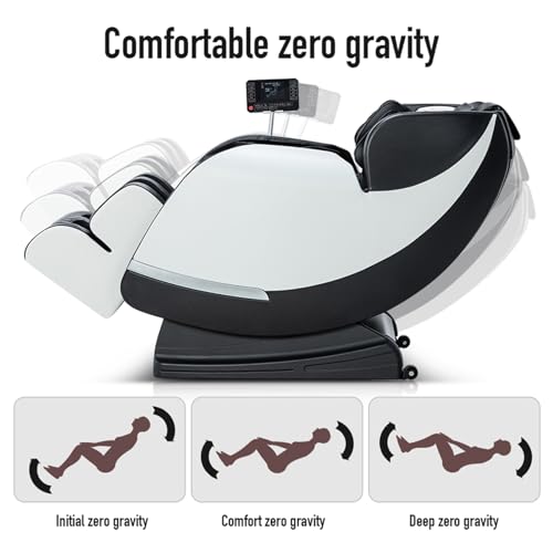 WAWINDS Massage Chair Full Body Recliner - Zero Gravity with Heat and Shiatsu Foot Massage Office Chair LCD Touch Screen Display Bluetooth Speaker Airbags Foot Rollers (White)