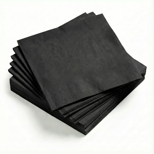 Horaldaily 50 Pack Cocktail Napkins, 5x5 Inches Halloween Disposable Paper Napkins for Party Anniversary Wedding Birthday Bridal Baby Shower (50,Black）