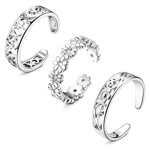Stainly 3 Pcs Toe Rings For Women 925 Sterling Silver Adjustable Toe Rings Open Cuff Toe Rings Cz Daisy Moonstone Ring Band Rings Beach Foot Jewelry Set Retro #TOP1
