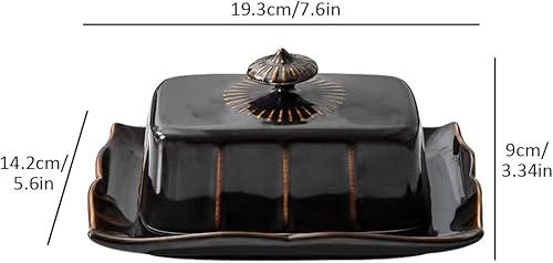 Miniatura 2 de Mantequillera de porcelana con tapa para encimera, contenedor de mantequilla de granja con mango de lujo, grande para mantequilla de la costa este y