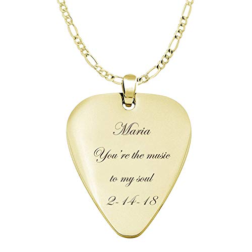 Personalized Gold Stainless Steel Guitar Pick Necklace Pendant Custom Engraved Free - Ships from USA
