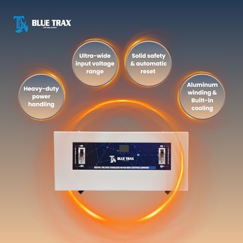 Image of BLUETRAX 5 KVA 4000W Mainline Voltage Stabilizer | 50V-300V | Table Top | Digital | Heavy Duty for Home Multipurpose Use | ISI Certified | 10 Years Warranty | White
