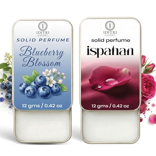 Image of Solid Perfume |blueberry blossom&Ispahan Alcohol Free Wax Perfume Balm, Long Lasting | Pocket Tin 12g, Pack Of 2| Non Greasy Smooth Glide, Travel Friendly Unisex