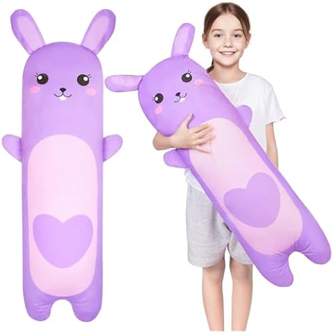 Body Pillow for Kids Long Plush Pillows Stuffed Animal Pillow with Removable Insert for Adults Kids Home Decor, Purple White Cover