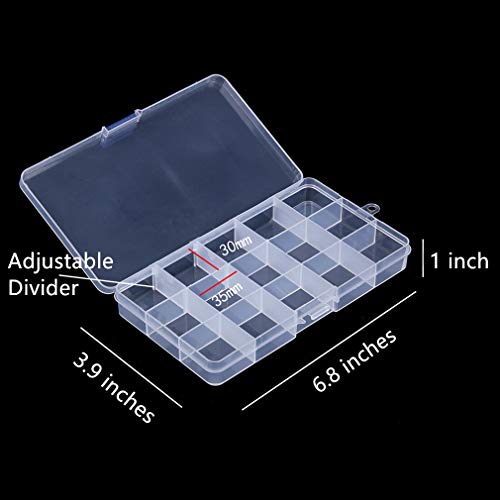 Image of 15 Removable Grid Compartment Clear Rectangle Plastic Storage Box, Jewelry and Crafts Organizer Container with Adjustable Dividers(1 Pack)