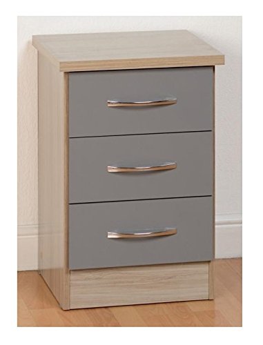 Xpress Delivery Nevada 3 Drawer Bedside in Grey Gloss and Light Oak Effect Veneer