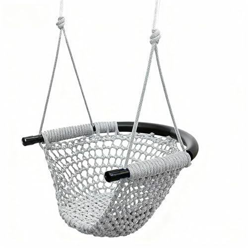 Image of Hi-Na Tree Swing for Kids, Adjustable Toddler Rope Swing Seat with Snap Hooks and Straps, 440 lbs Capacity, Swingset Accessories for Indoor Porch Doorway Outdoor Playground Backyard (Gray)