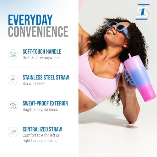 Image of Ice Shaker 40 oz Tumbler with Handle and Straw | 40oz Periwinkle Haze | Cold for 30+ Hours | 2-in-1 Tumbler Shaker Bottle | Odor-Free 40 ounce Bottle for Water, Protein Shakes, Smoothies, Cocktails